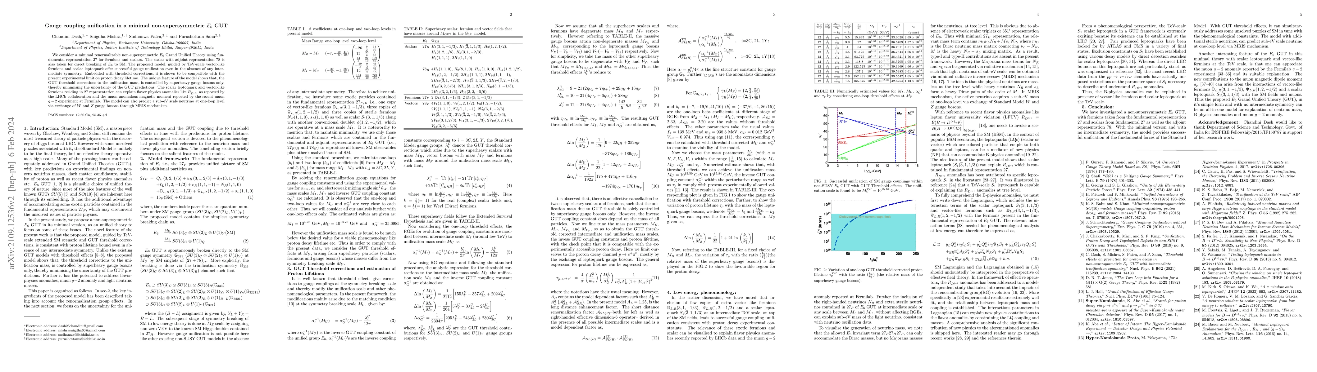 Thumbnail for Gauge coupling unification in a minimal non-supersymmetric $E_6$ GUT