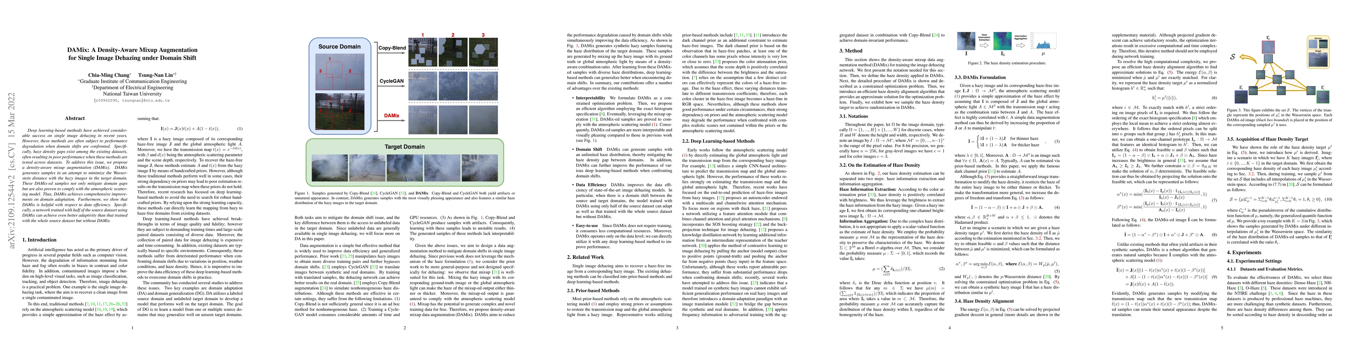 Thumbnail for DAMix: A Density-Aware Mixup Augmentation for Single Image Dehazing
  under Domain Shift