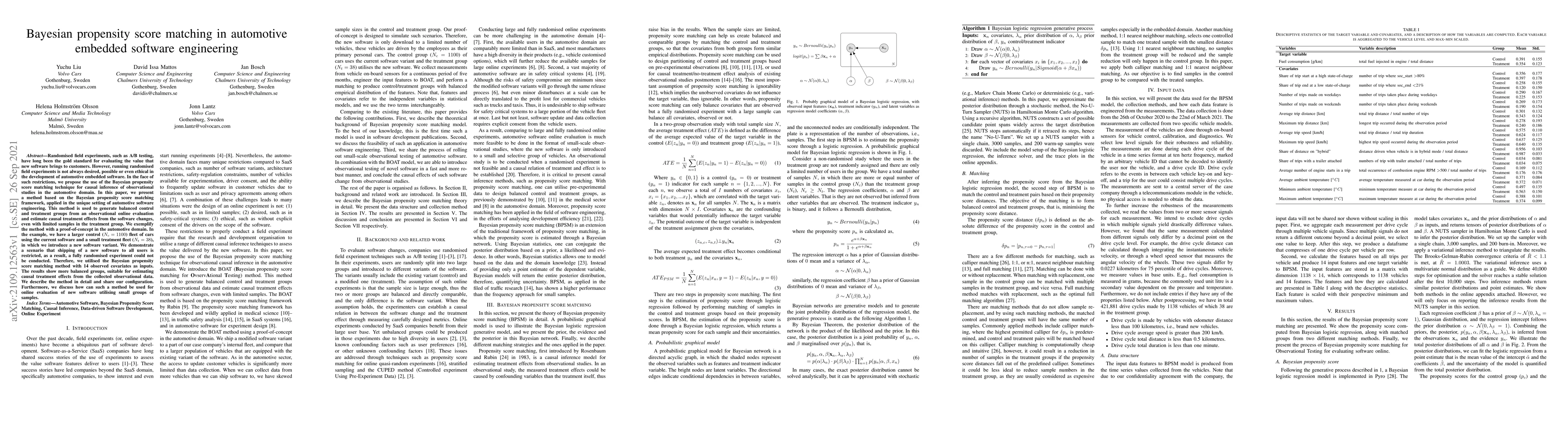 Thumbnail for Bayesian propensity score matching in automotive embedded software
  engineering