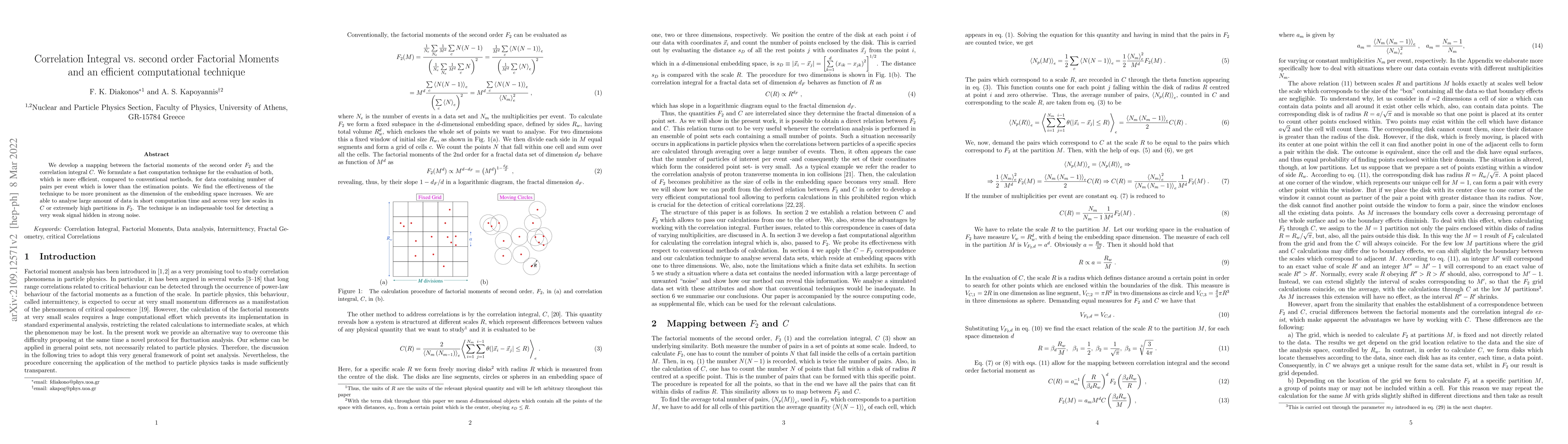 Thumbnail for Correlation Integral vs. second order Factorial Moments and an efficient
  computational technique