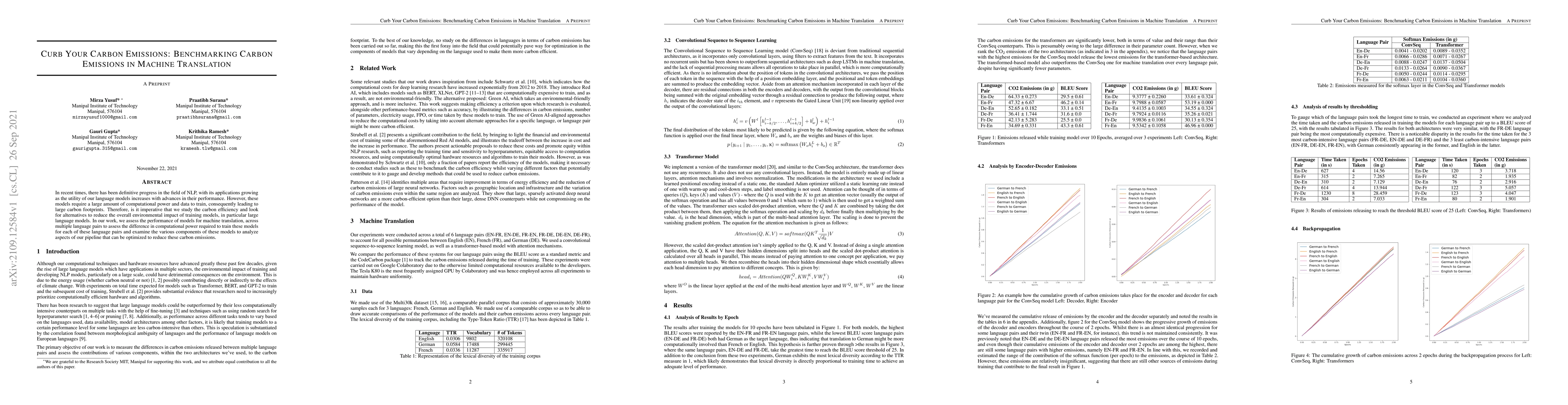 Thumbnail for Curb Your Carbon Emissions: Benchmarking Carbon Emissions in Machine
  Translation
