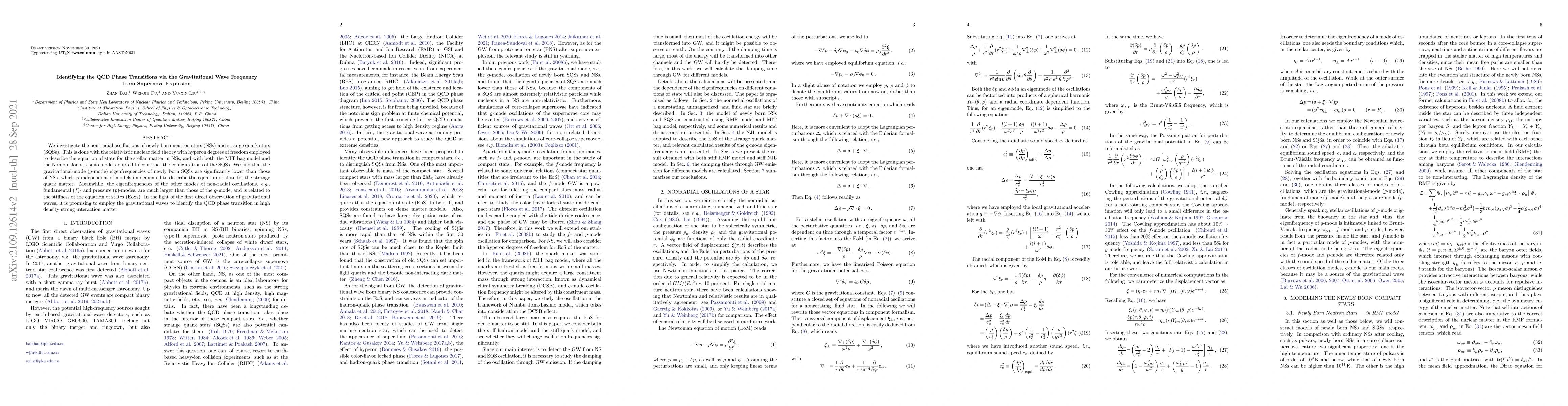 Thumbnail for Identifying the QCD Phase Transitions via the Gravitational Wave
  Frequency from Supernova Explosion
