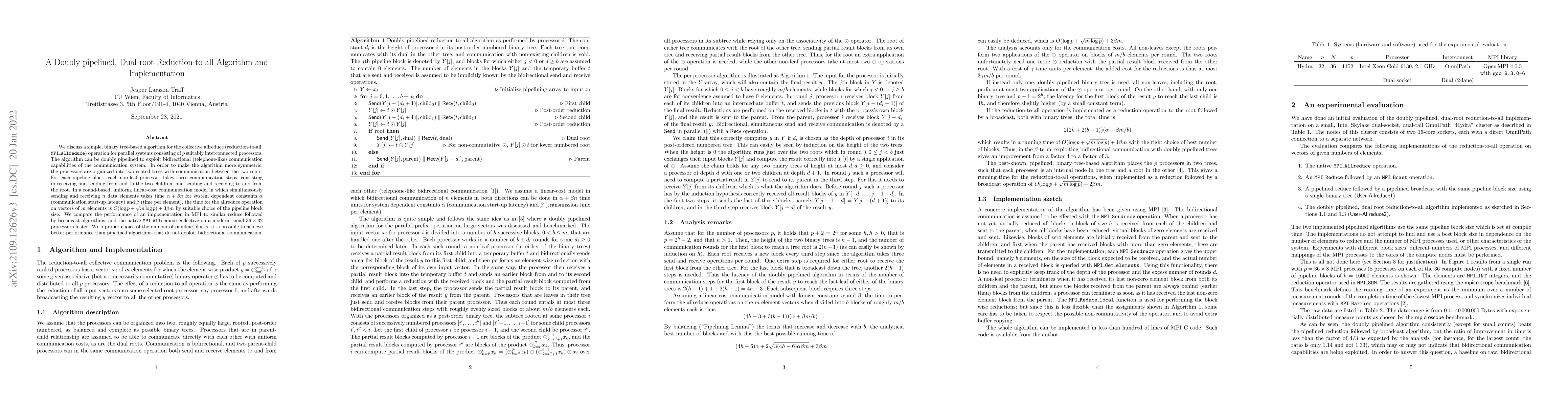 Thumbnail for A Doubly-pipelined, Dual-root Reduction-to-all Algorithm and
  Implementation