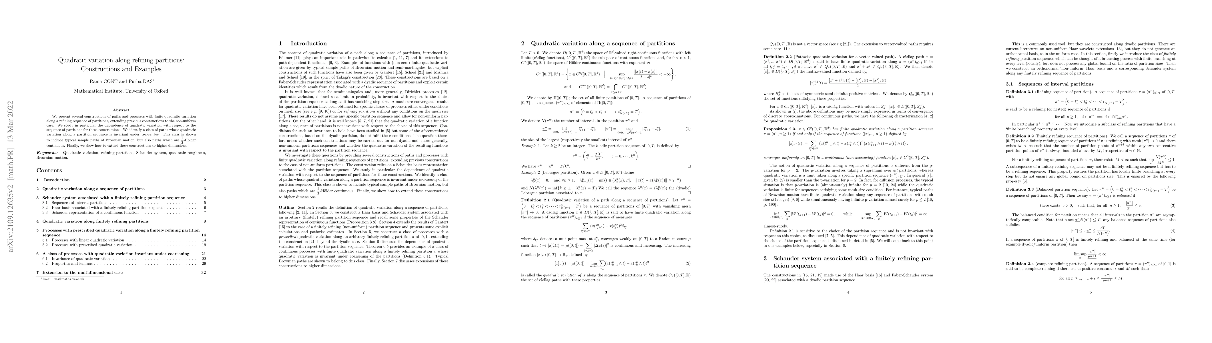 Thumbnail for Quadratic variation along refining partitions: Constructions and
  Examples