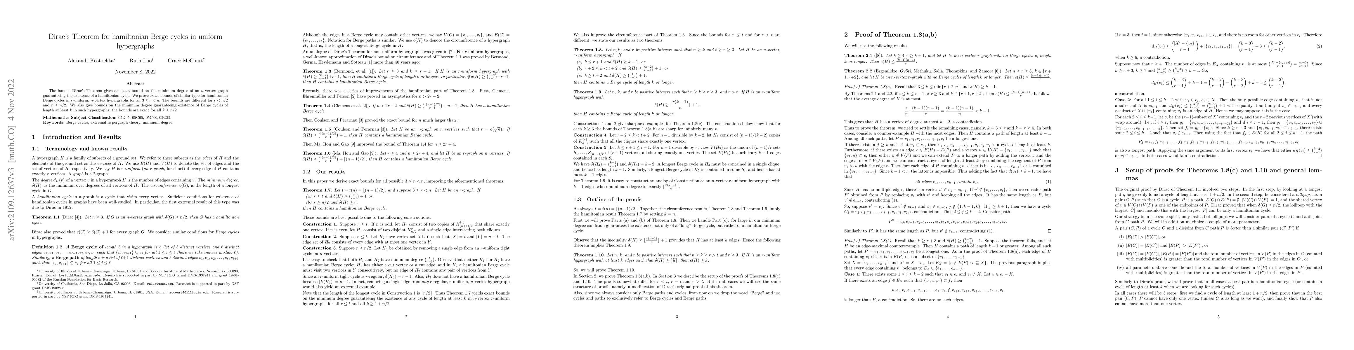 Thumbnail for Dirac's Theorem for hamiltonian Berge cycles in uniform hypergraphs