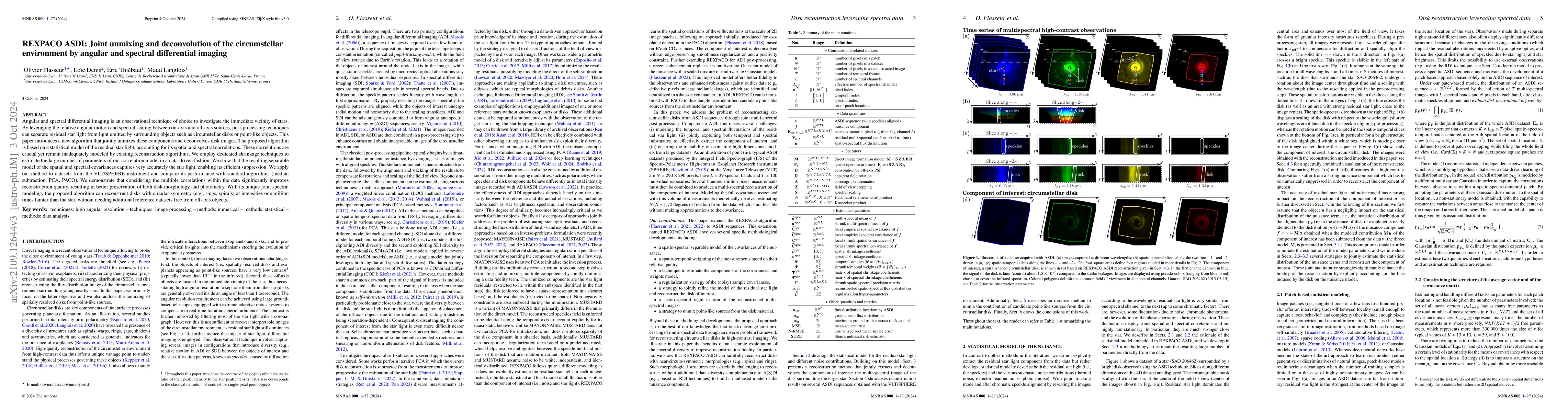 Thumbnail for REXPACO ASDI: Joint unmixing and deconvolution of the circumstellar
  environment by angular and spectral differential imaging