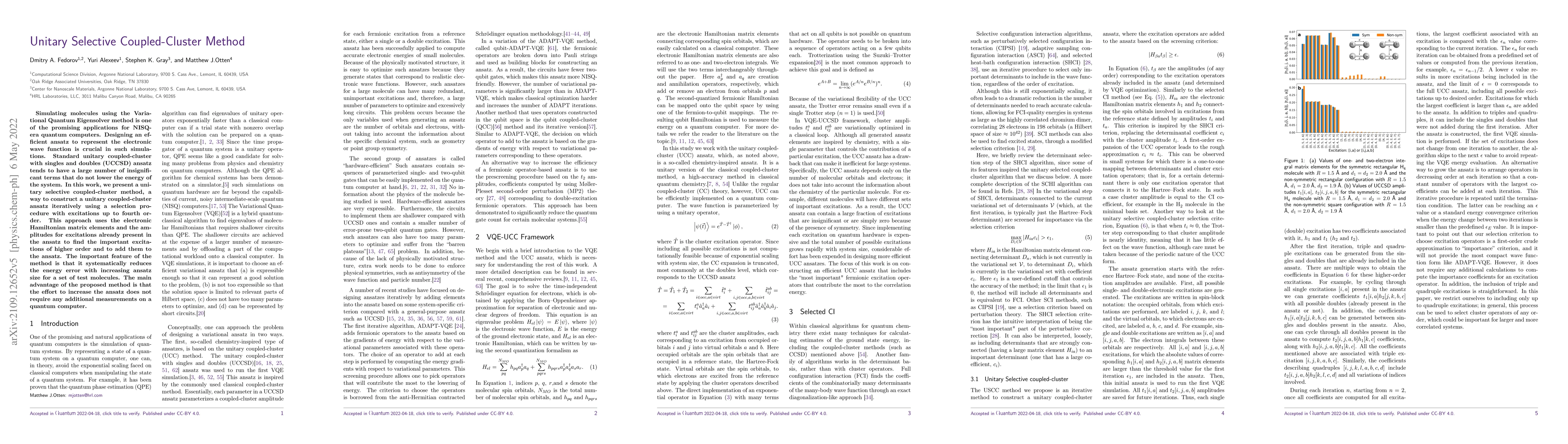 Thumbnail for Unitary Selective Coupled-Cluster Method