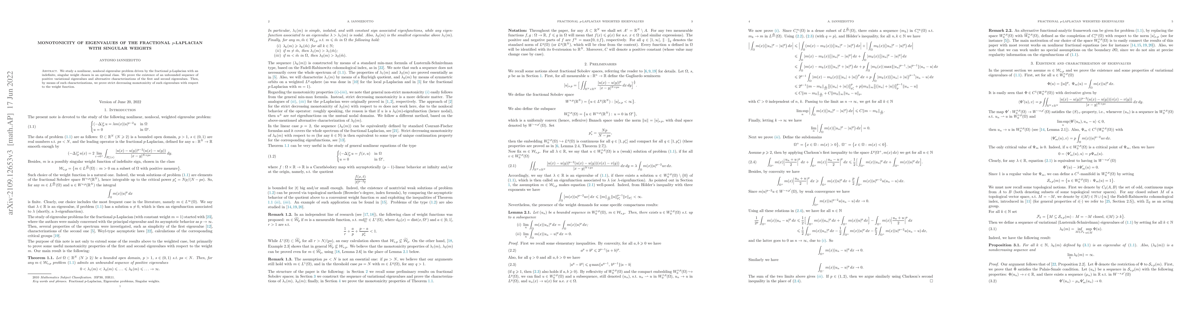 Thumbnail for Monotonicity of eigenvalues of the fractional p-Laplacian with singular
  weights