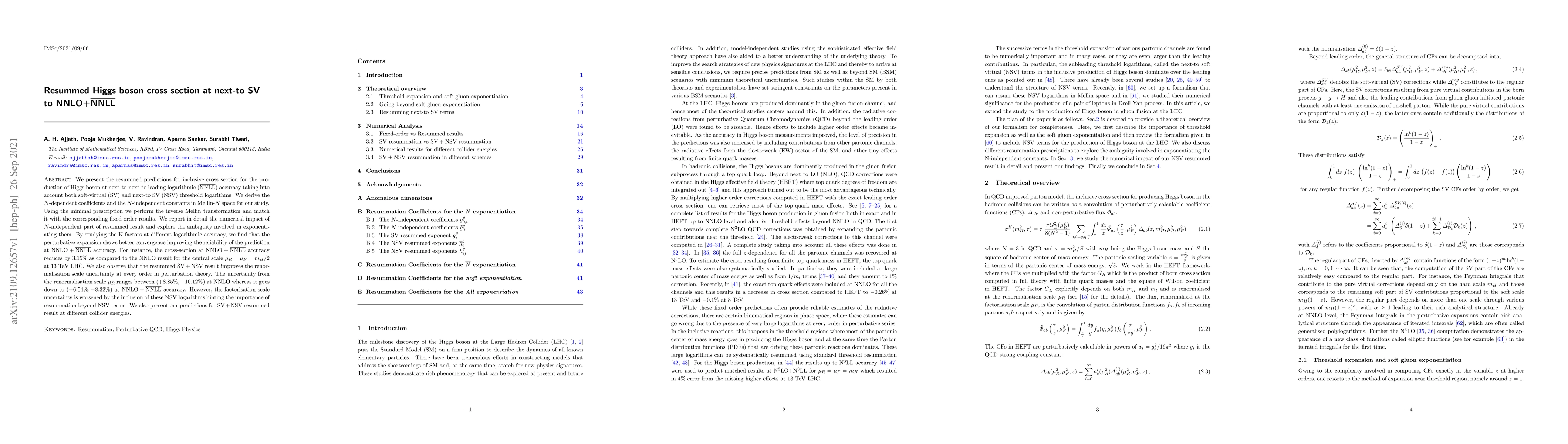 Thumbnail for Resummed Higgs boson cross section at next-to SV to $ \rm NNLO + \rm
  \overline {NNLL}$