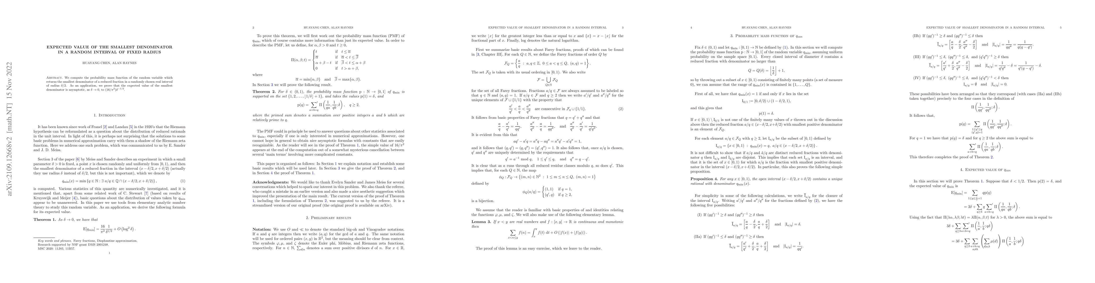 Thumbnail for Expected value of the smallest denominator in a random interval of fixed
  radius