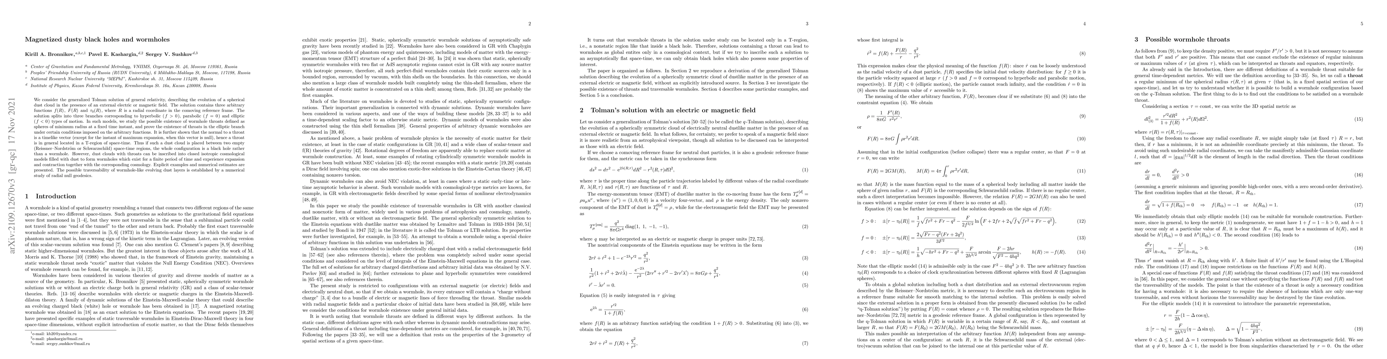 Thumbnail for Magnetized dusty black holes and wormholes