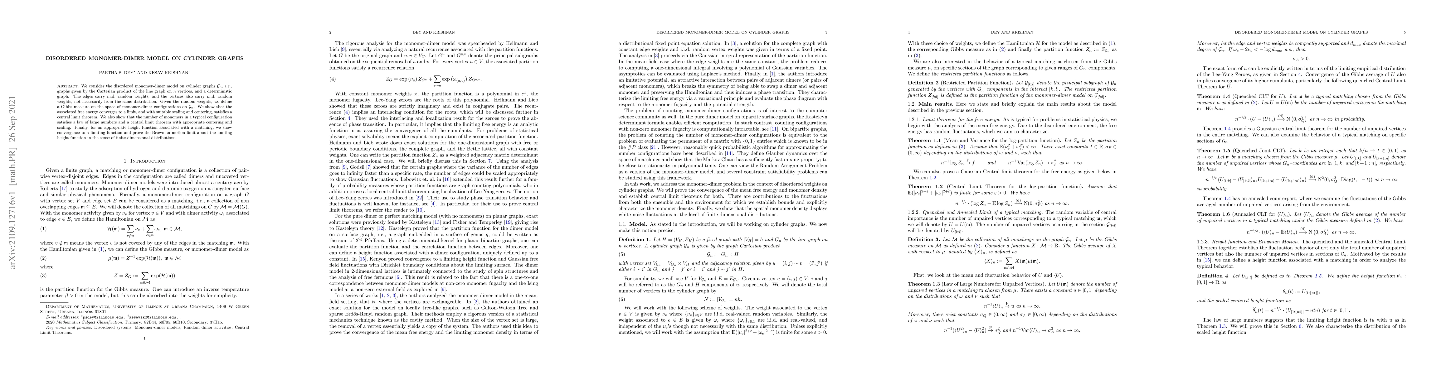 Thumbnail for Disordered Monomer-Dimer model on Cylinder graphs