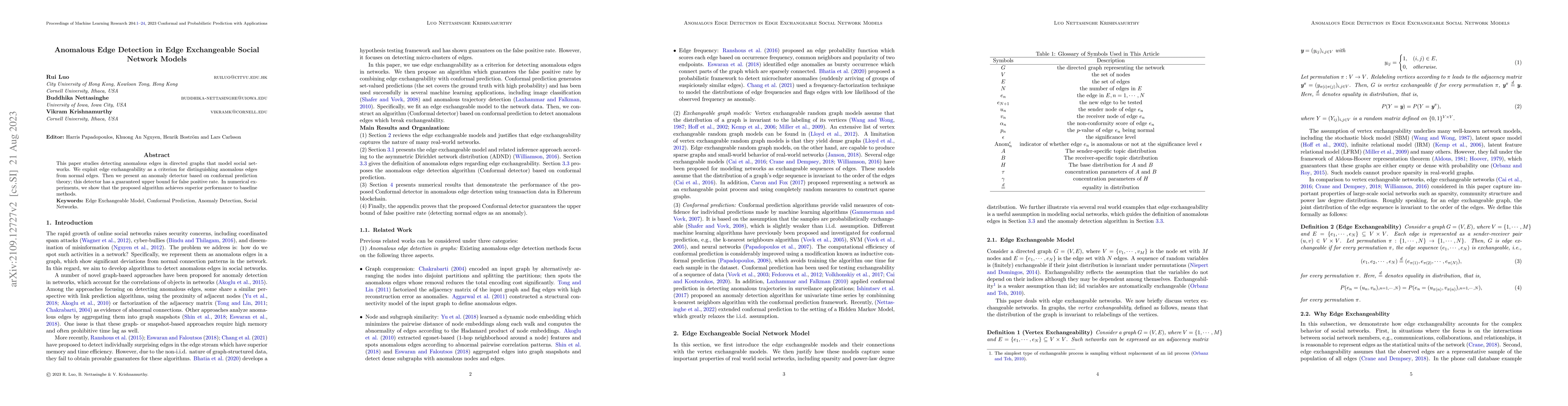 Thumbnail for Anomalous Edge Detection in Edge Exchangeable Social Network Models