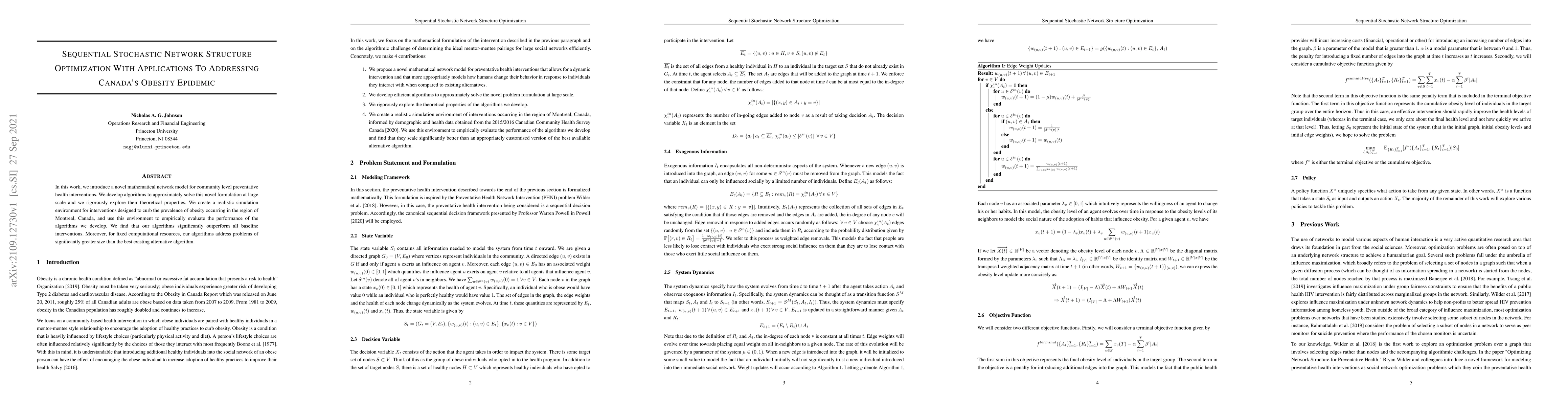 Thumbnail for Sequential Stochastic Network Structure Optimization with Applications
  to Addressing Canada's Obesity Epidemic