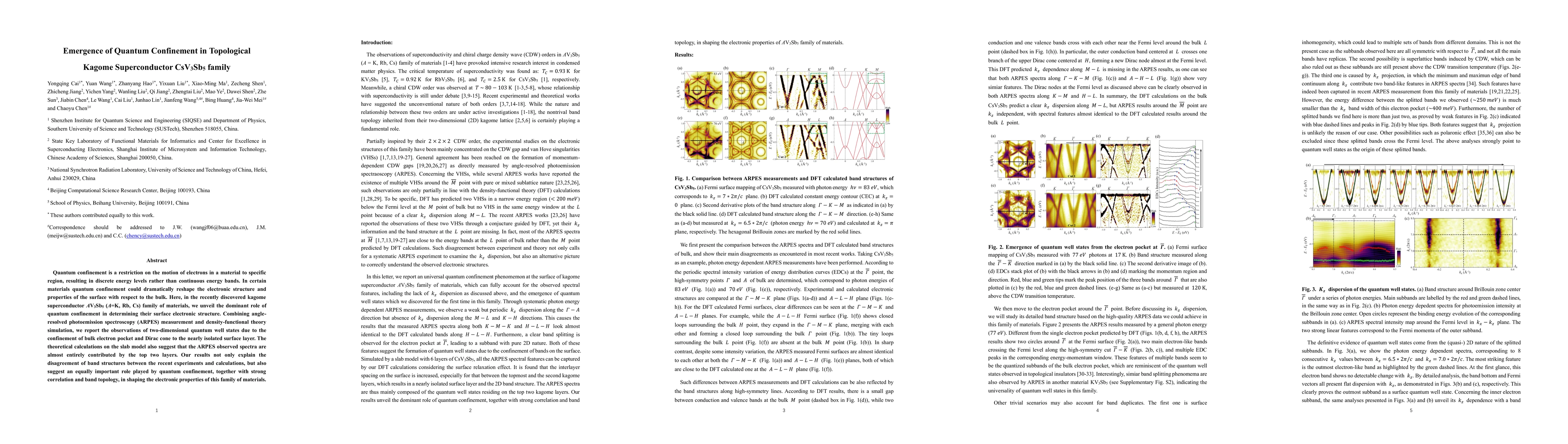 Thumbnail for Emergence of Quantum Confinement in Topological Kagome Superconductor
  CsV$_3$Sb$_5$ family