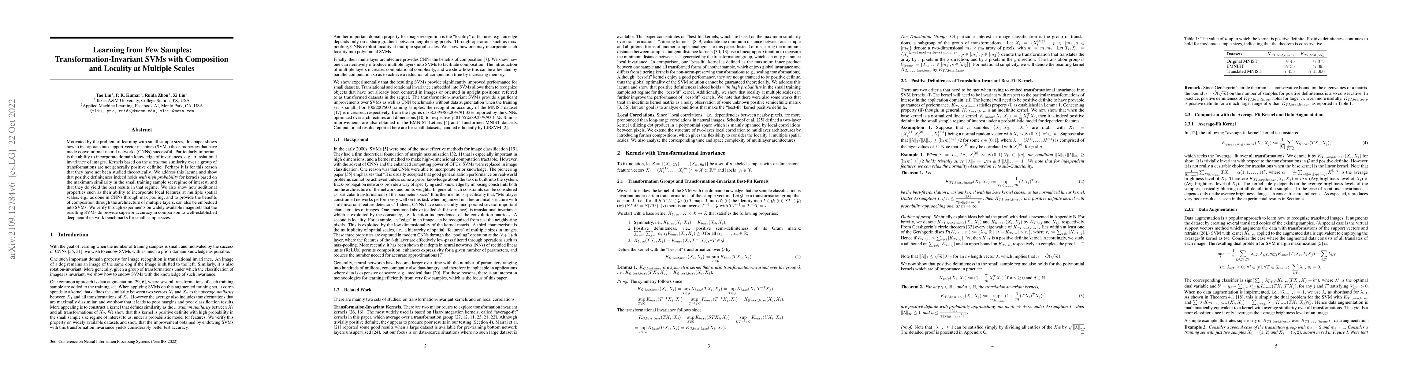 Thumbnail for Learning from Few Samples: Transformation-Invariant SVMs with
  Composition and Locality at Multiple Scales