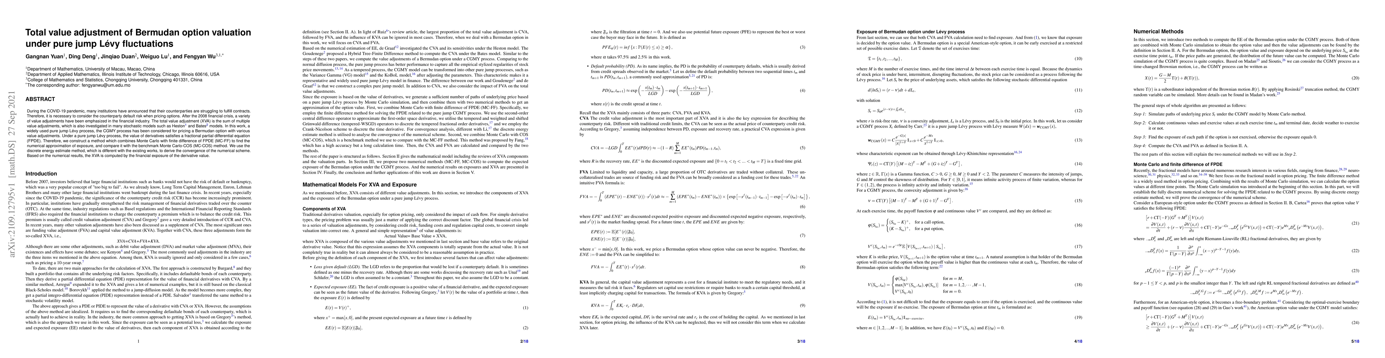 Thumbnail for Total value adjustment of Bermudan option valuation under pure jump
  L\'evy fluctuations
