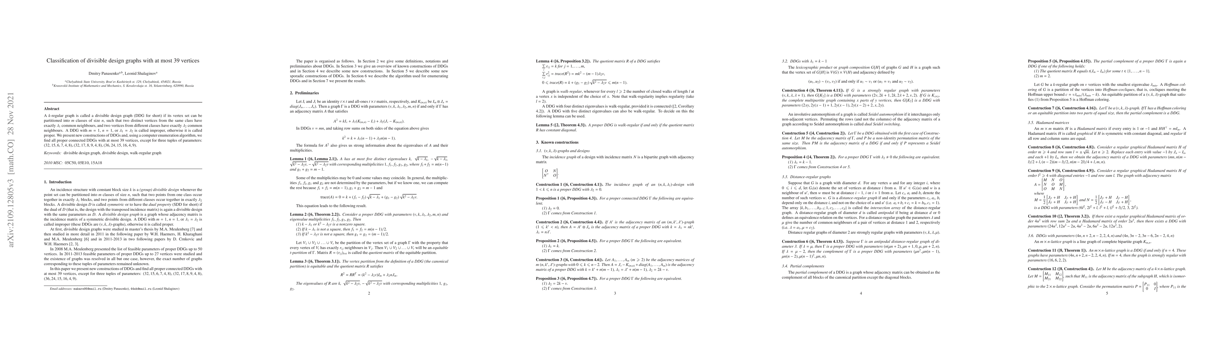 Thumbnail for Classification of divisible design graphs with at most 39 vertices