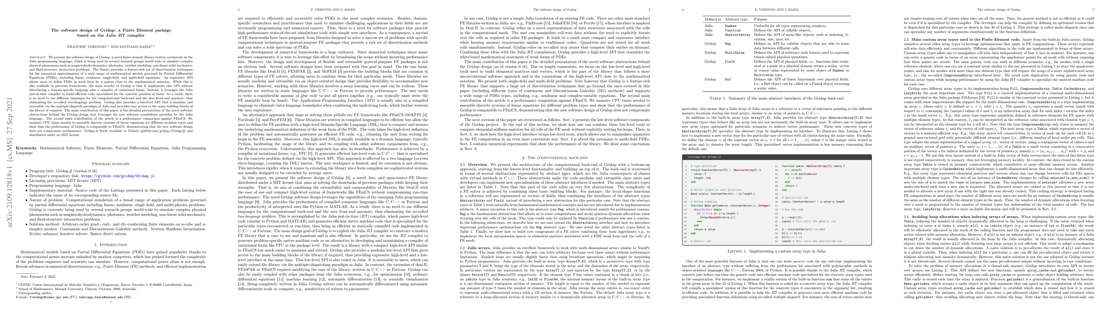 Thumbnail for The software design of Gridap: a Finite Element package based on the
  Julia JIT compiler