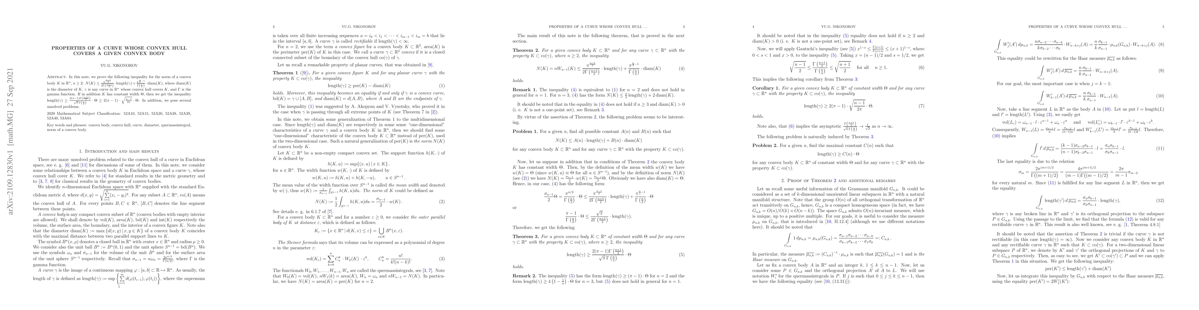 Thumbnail for Properties of a curve whose convex hull covers a given convex body