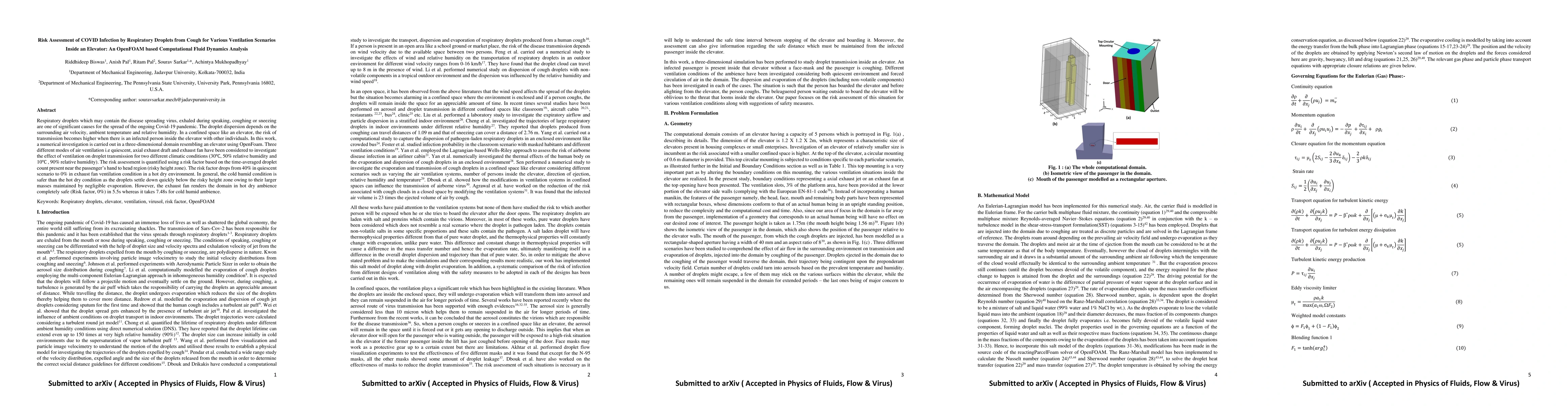 Thumbnail for Risk Assessment of COVID Infection by Respiratory Droplets from Cough
  for Various Ventilation Scenarios Inside an Elevator An OpenFOAM based
  Computational Fluid Dynamic Analysis