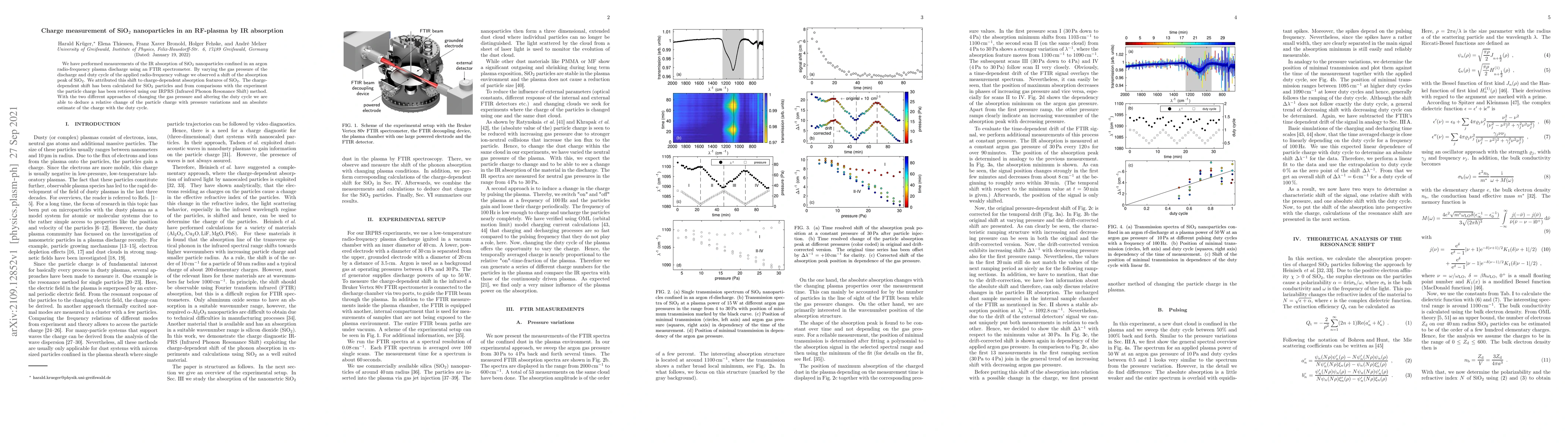 Thumbnail for Charge measurement of $\text{SiO}_2$ nanoparticles in an RF-plasma by IR
  absorption