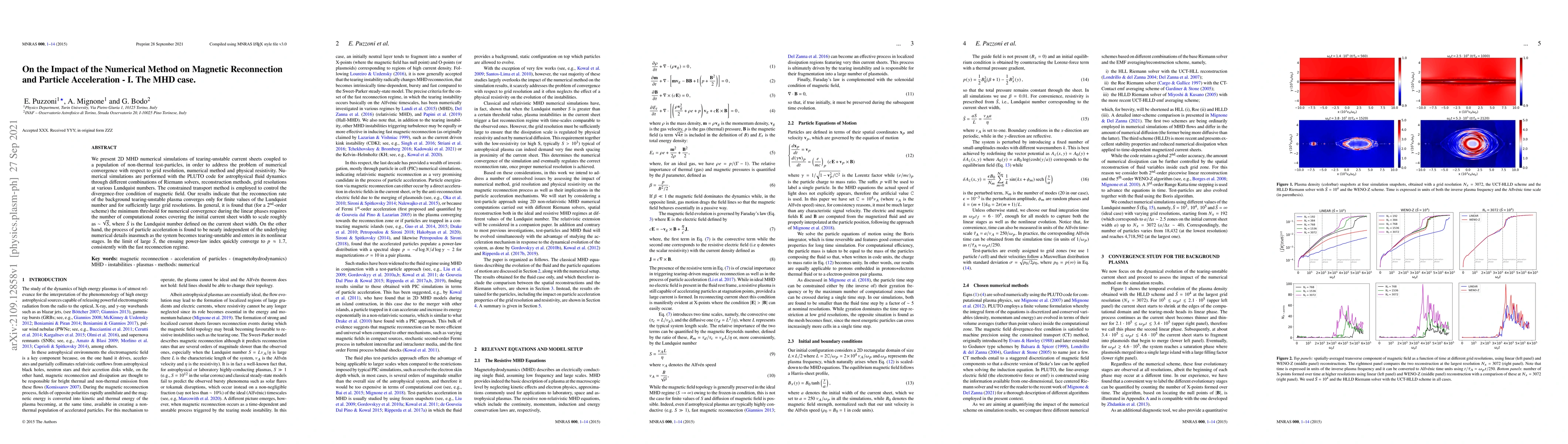 Thumbnail for On the Impact of the Numerical Method on Magnetic Reconnection and
  Particle Acceleration -- I. The MHD case