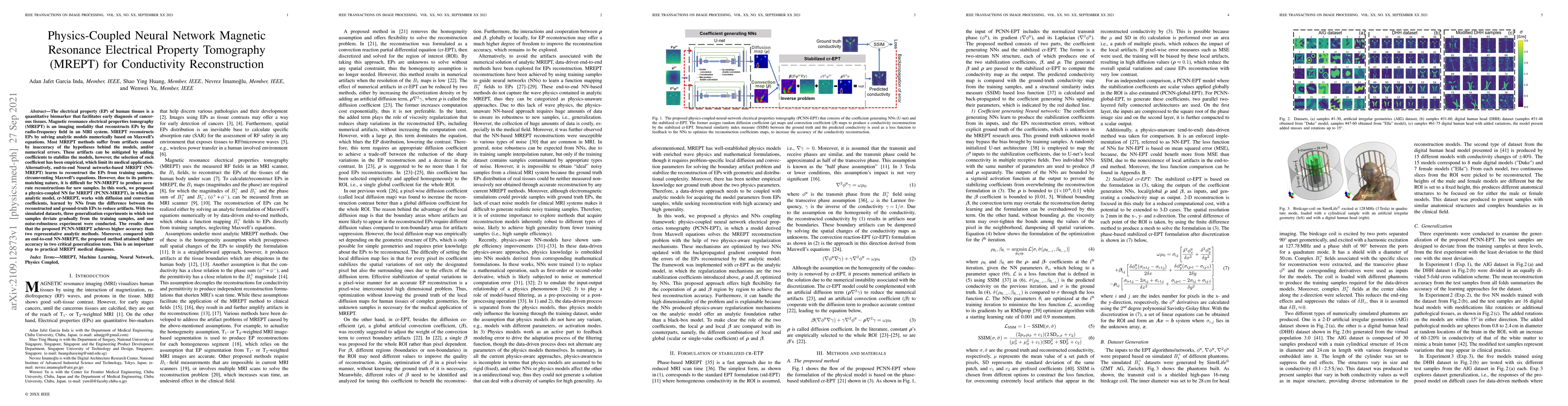 Thumbnail for Physics-Coupled Neural Network Magnetic Resonance Electrical Property
  Tomography (MREPT) for Conductivity Reconstruction