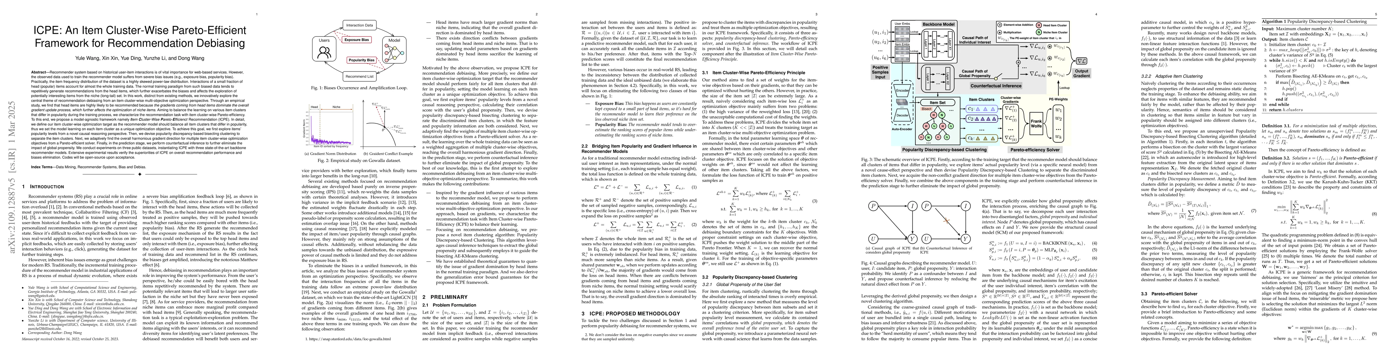 Thumbnail for ICPE: An Item Cluster-Wise Pareto-Efficient Framework for Recommendation
  Debiasing