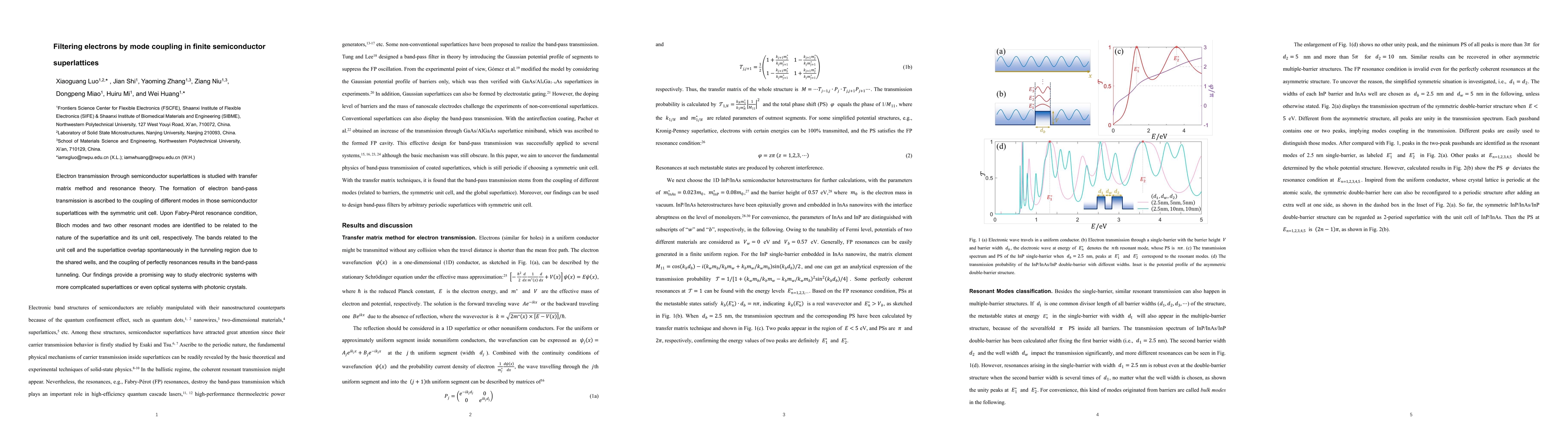 Thumbnail for Filtering electrons by mode coupling in finite semiconductor
  superlattices