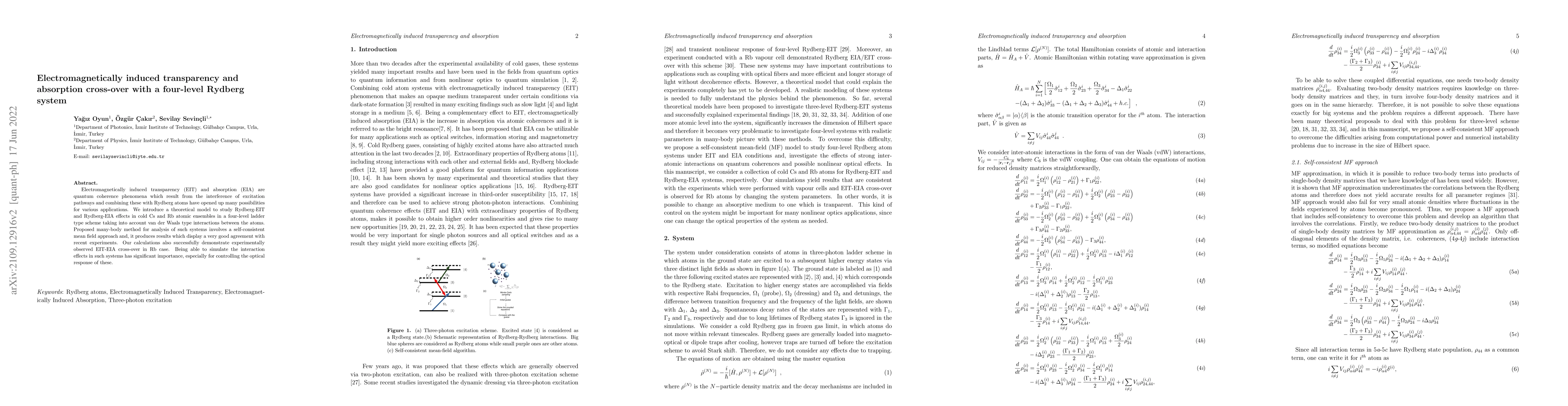 Thumbnail for Electromagnetically induced transparency and absorption cross-over with
  a four-level Rydberg system