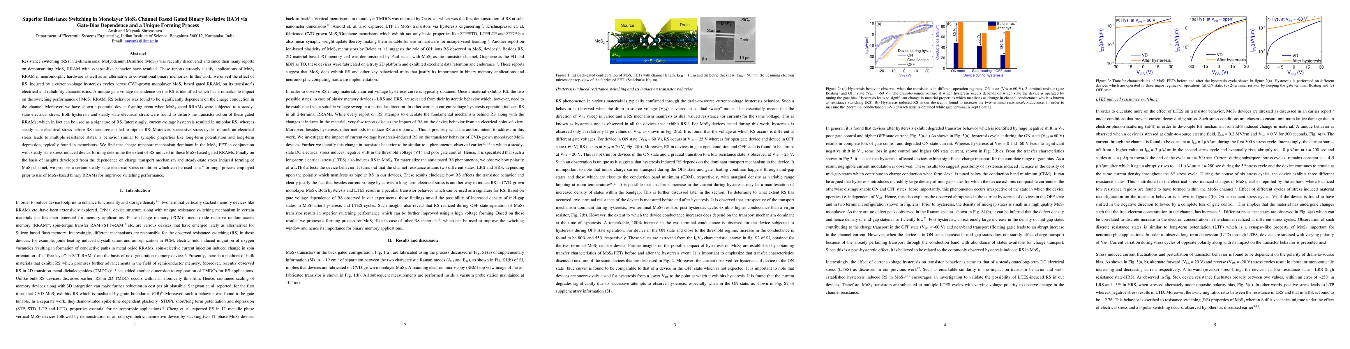 Thumbnail for Superior Resistance Switching in Monolayer MoS2 Channel Based Gated
  Binary Resistive RAM via Gate-Bias Dependence and a Unique Forming Process