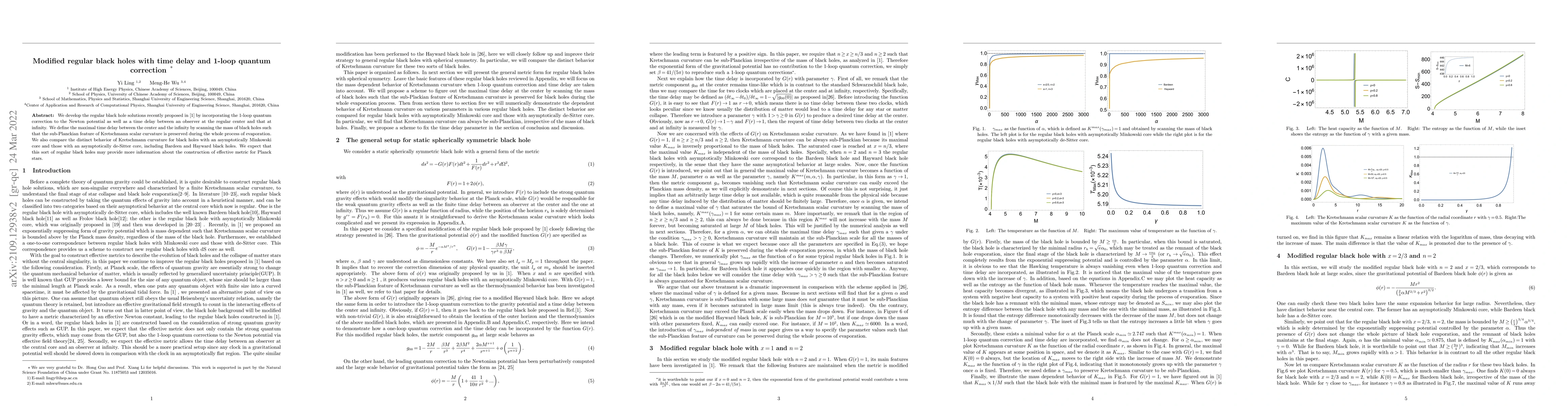 Thumbnail for Modified regular black holes with time delay and 1-loop quantum
  correction