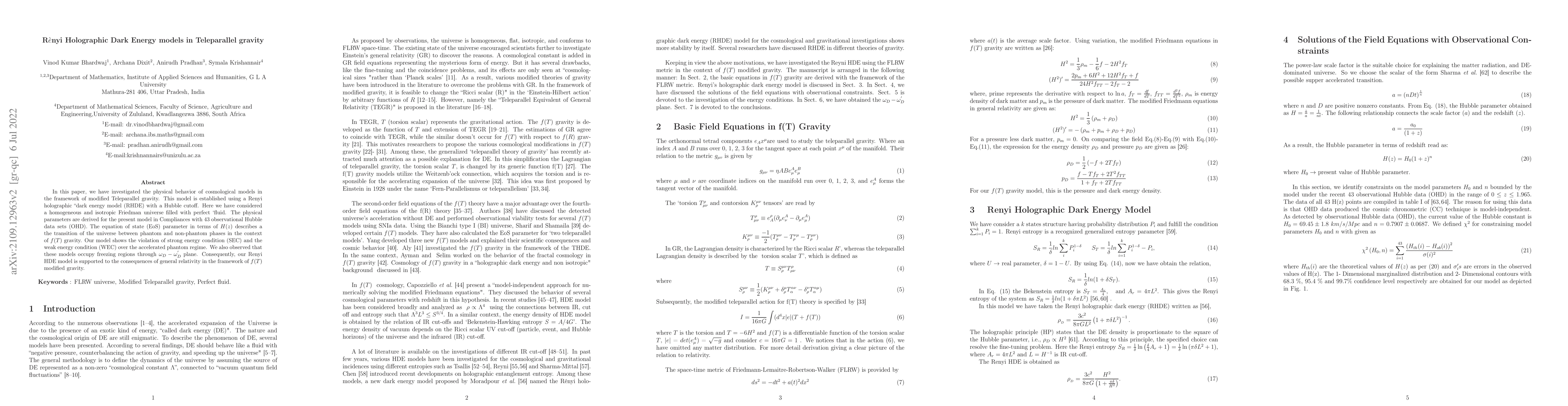 Thumbnail for Renyi Holographic Dark Energy models in Teleparallel gravity