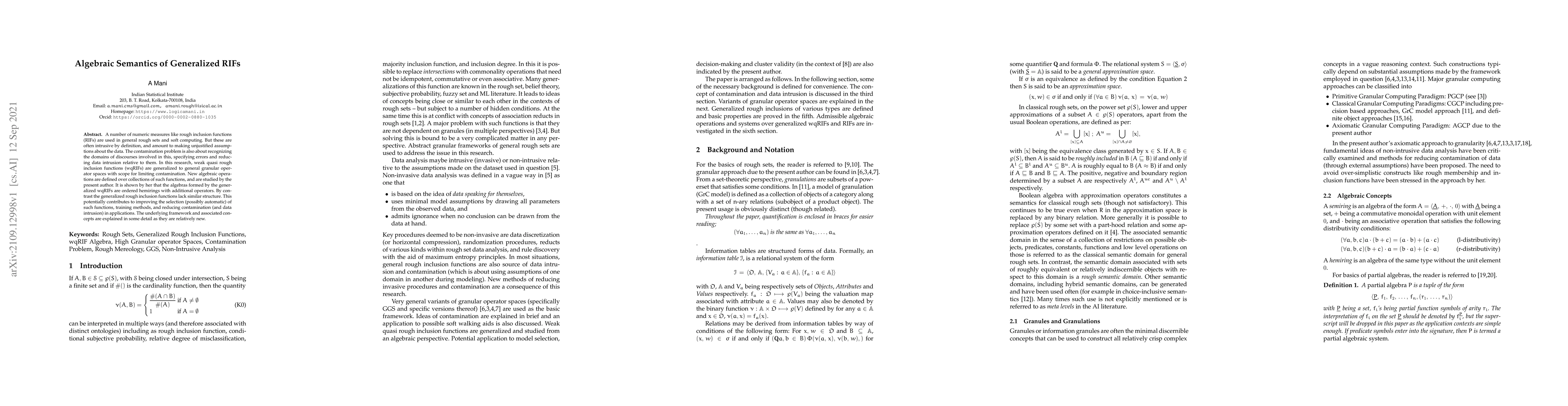 Thumbnail for Algebraic Semantics of Generalized RIFs