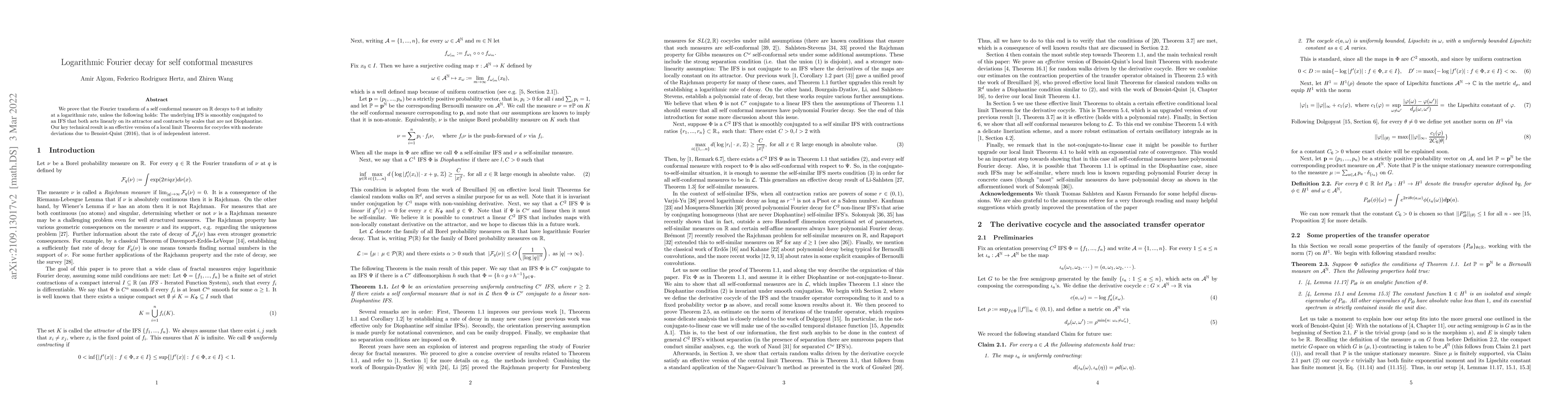 Thumbnail for Logarithmic Fourier decay for self conformal measures