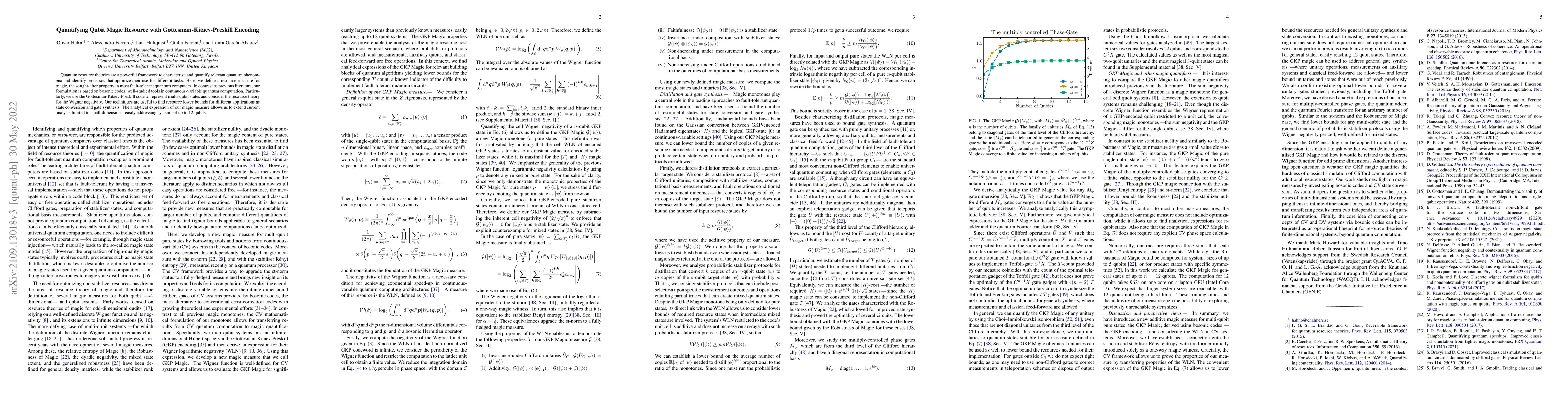 Thumbnail for Quantifying Qubit Magic Resource with Gottesman-Kitaev-Preskill Encoding