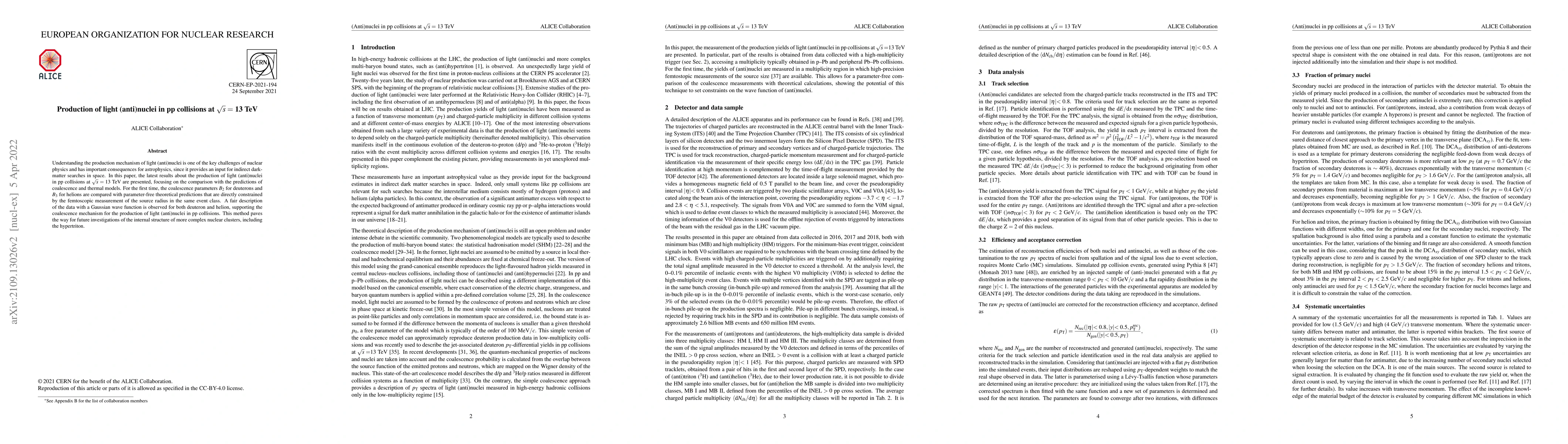 Thumbnail for Production of light (anti)nuclei in pp collisions at $\sqrt{s} = 13$ TeV