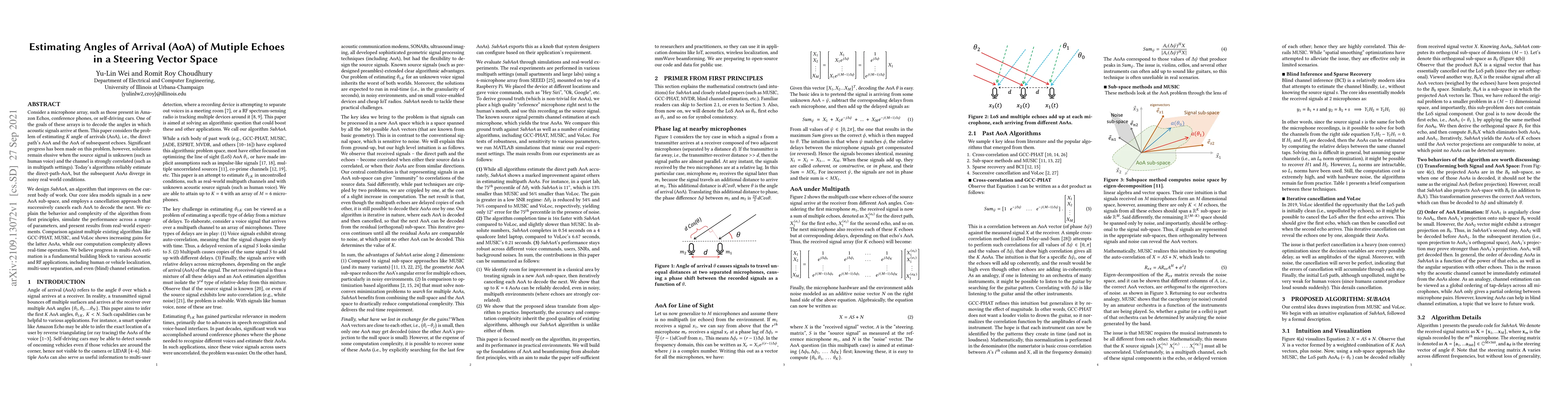 Thumbnail for Estimating Angle of Arrival (AoA) of multiple Echoes in a Steering
  Vector Space