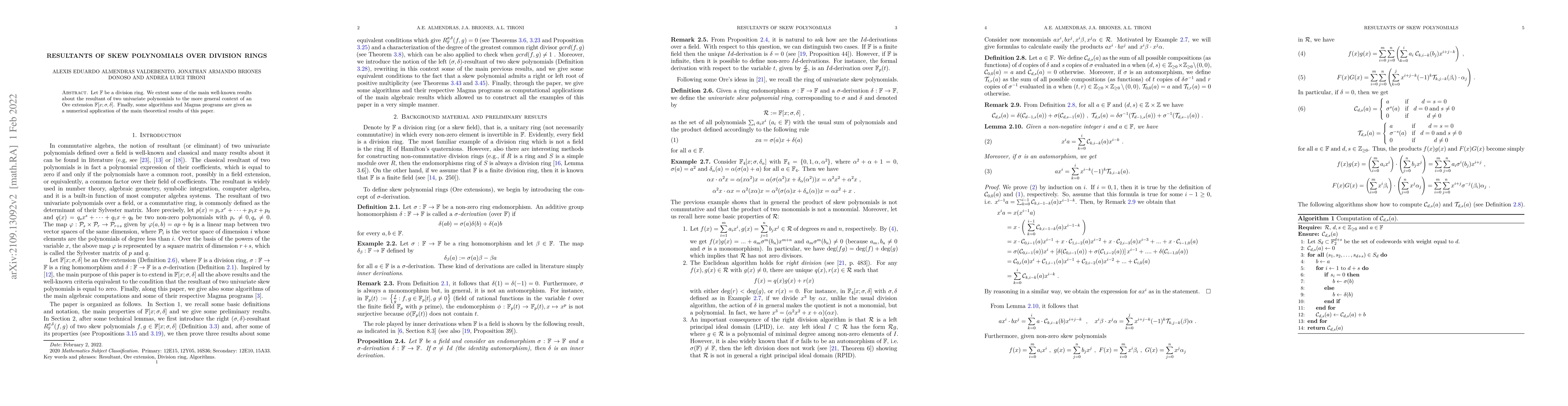 Thumbnail for Resultants of skew polynomials over division rings