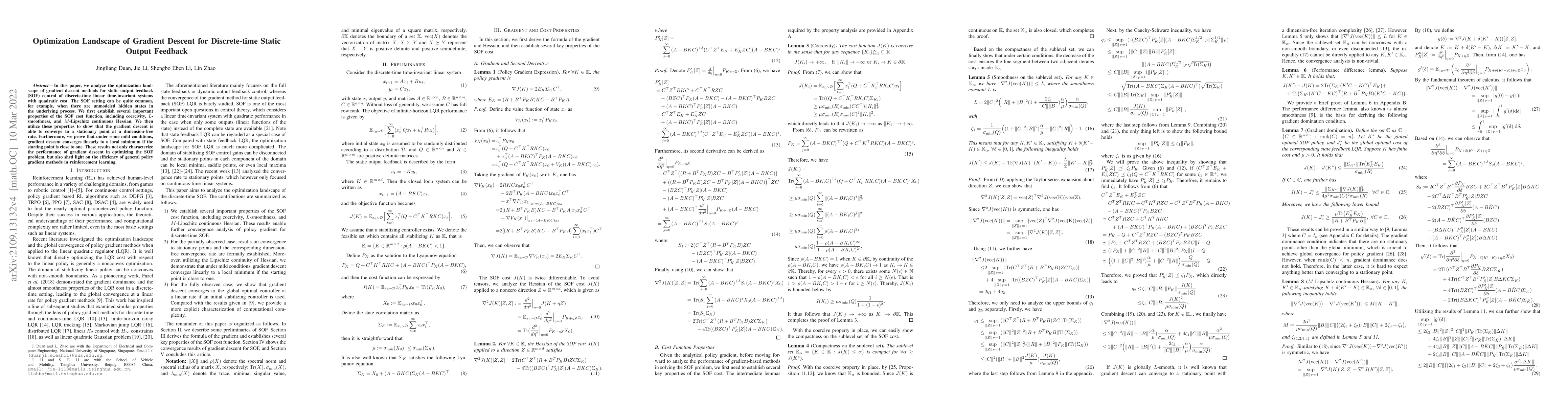 Thumbnail for Optimization Landscape of Gradient Descent for Discrete-time Static
  Output Feedback