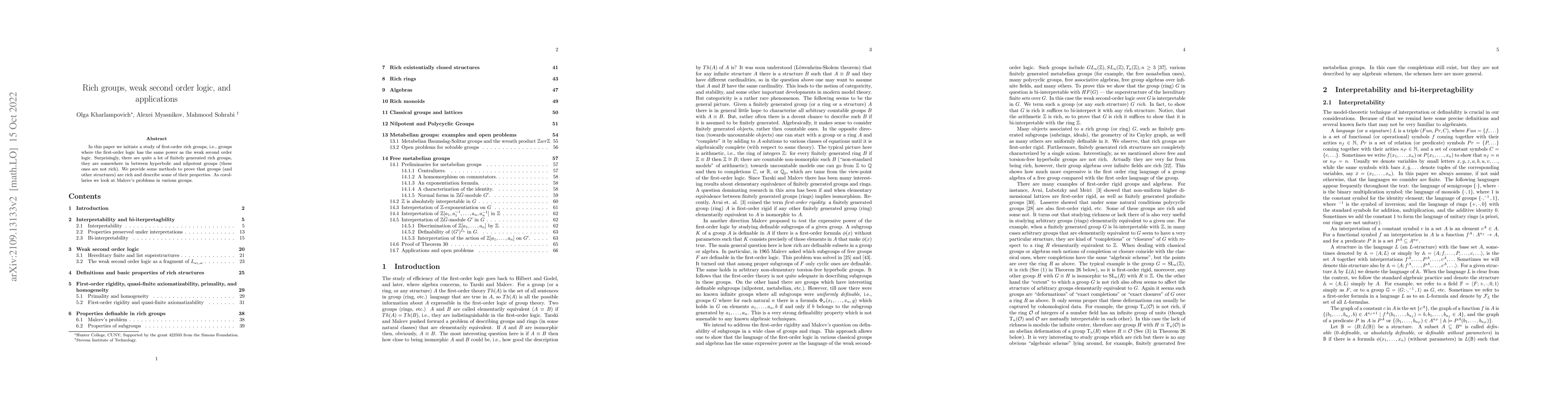 Thumbnail for Rich groups, weak second order logic, and applications