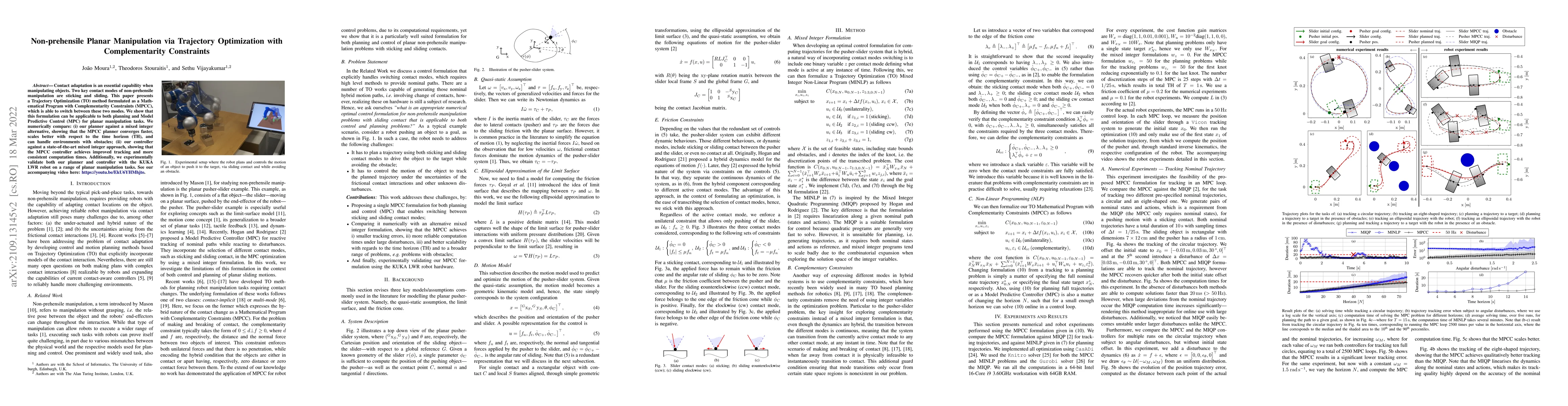 Thumbnail for Non-prehensile Planar Manipulation via Trajectory Optimization with
  Complementarity Constraints