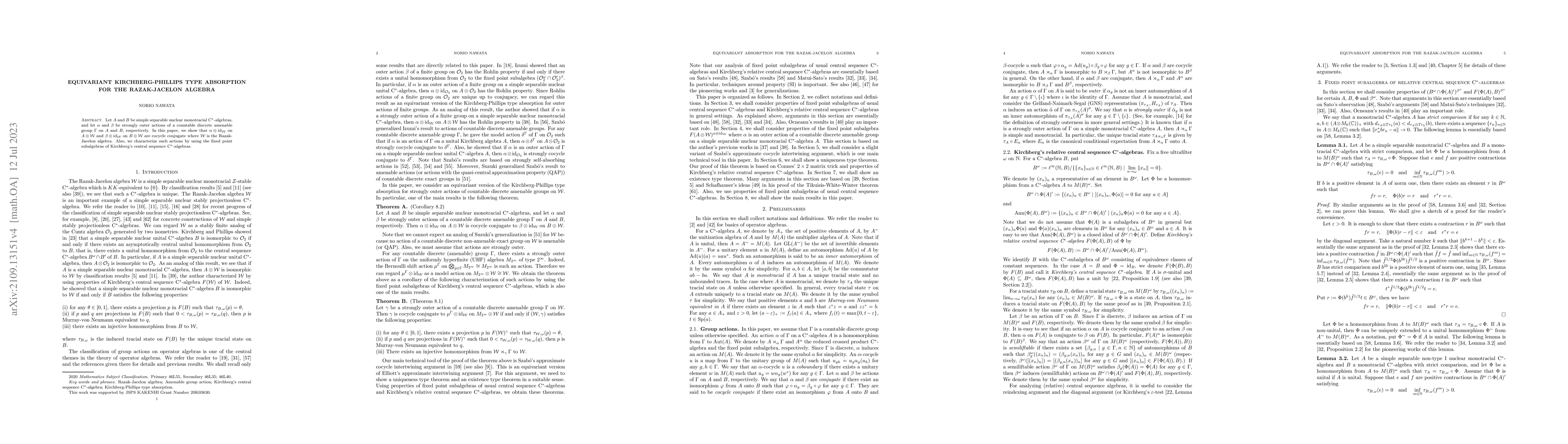Thumbnail for Equivariant Kirchberg-Phillips type absorption for the Razak-Jacelon
  algebra