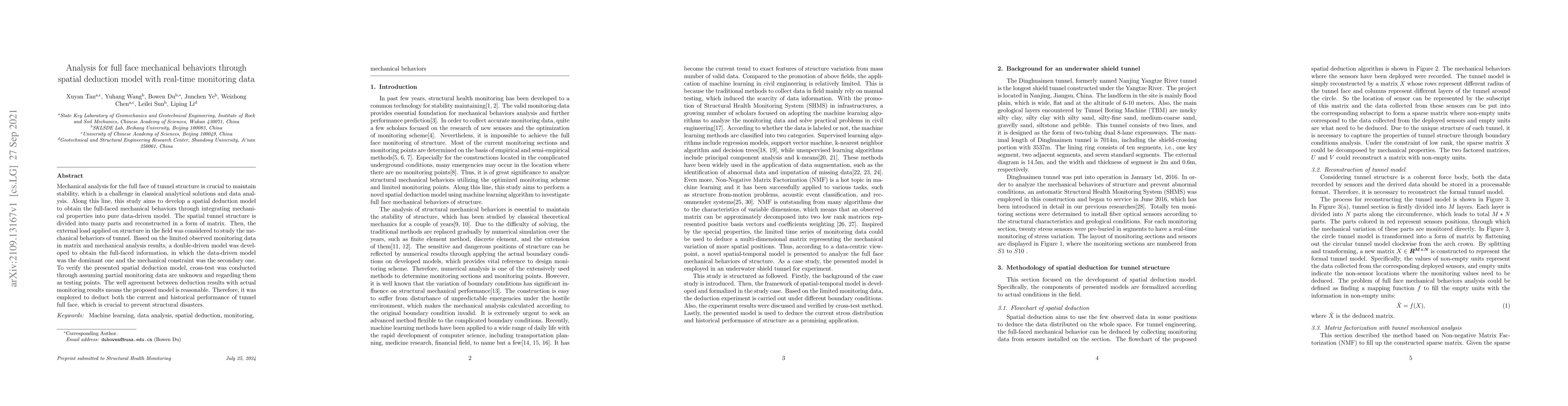 Thumbnail for Analysis for full face mechanical behaviors through spatial deduction
  model with real-time monitoring data