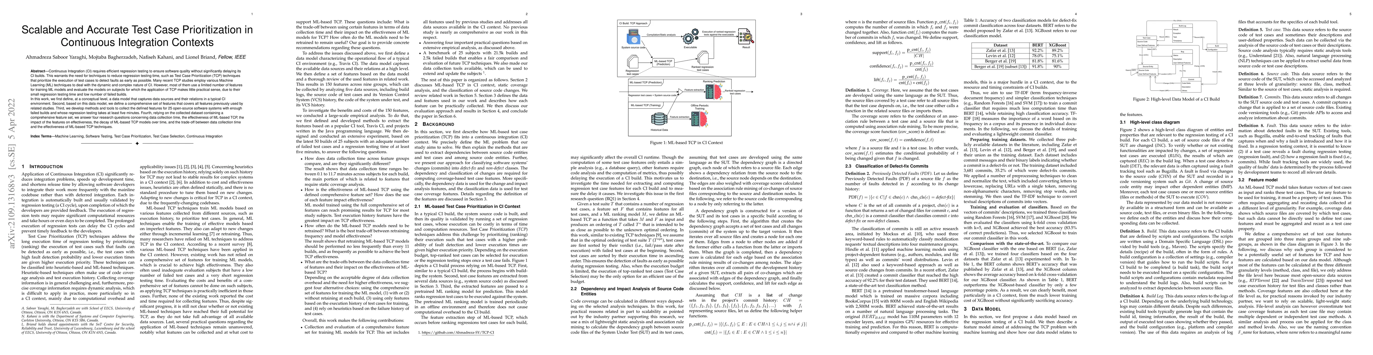 Thumbnail for Scalable and Accurate Test Case Prioritization in Continuous Integration
  Contexts