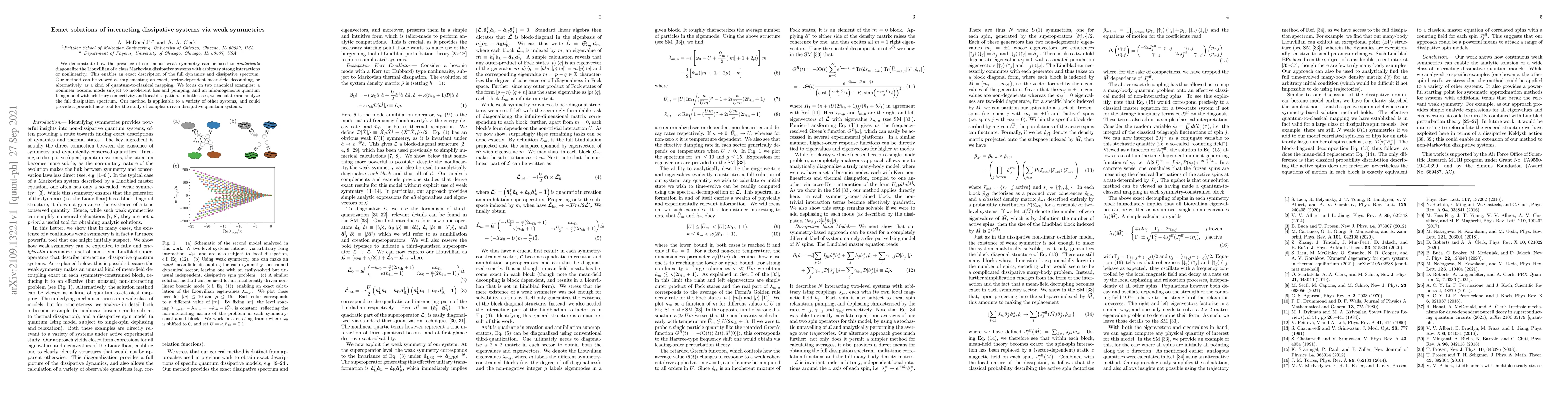 Thumbnail for Exact solutions of interacting dissipative systems via weak symmetries