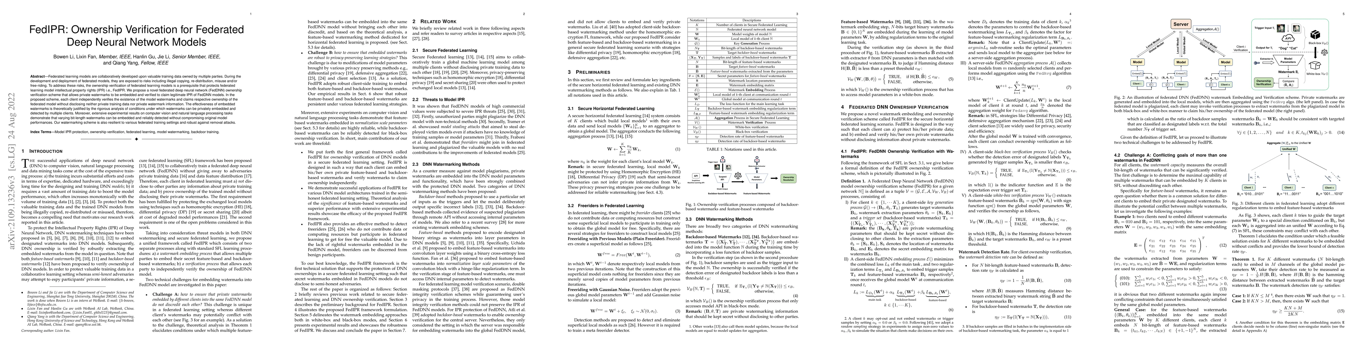 Thumbnail for FedIPR: Ownership Verification for Federated Deep Neural Network Models