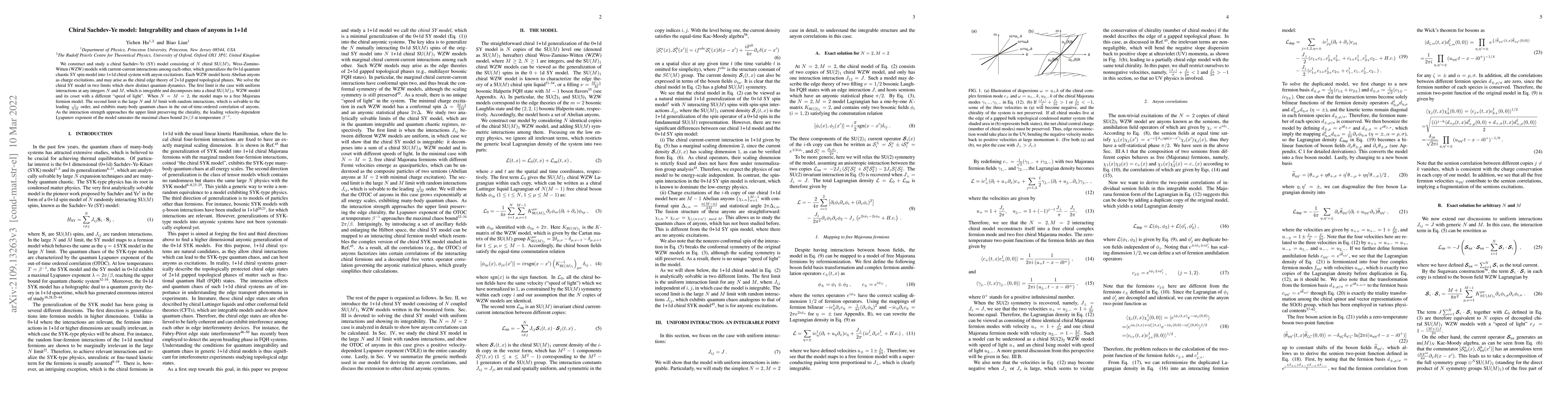 Thumbnail for Chiral Sachdev-Ye model: Integrability and chaos of anyons in 1+1d