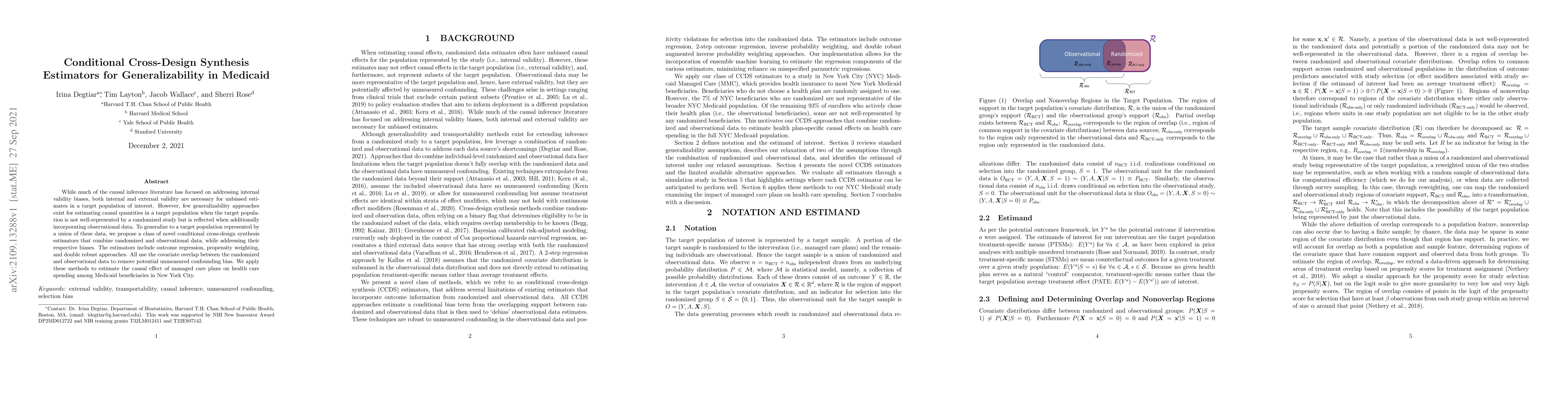 Thumbnail for Conditional Cross-Design Synthesis Estimators for Generalizability in
  Medicaid